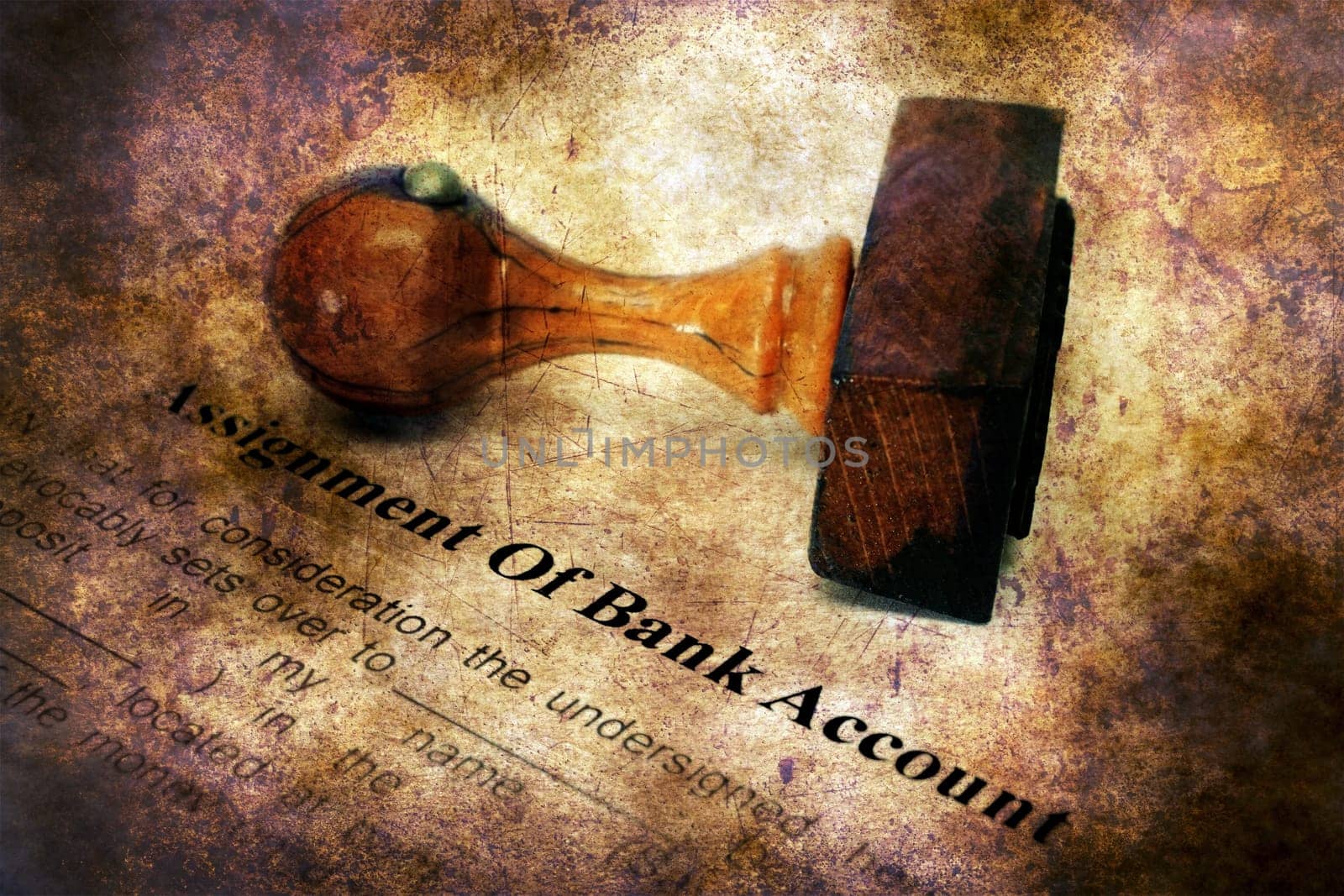 Assignment of bank account grunge concept