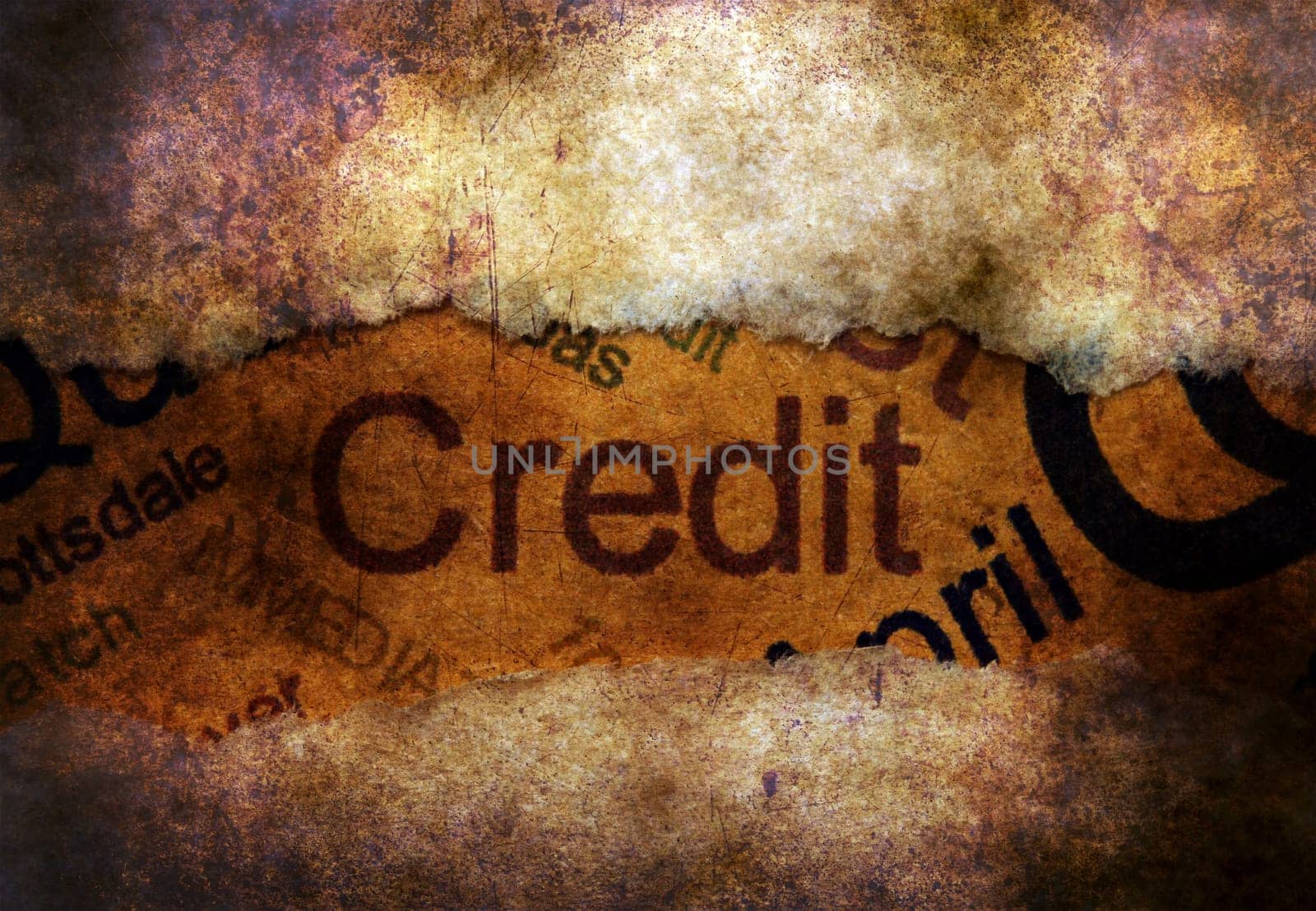 Credit text on paper hole  concept
