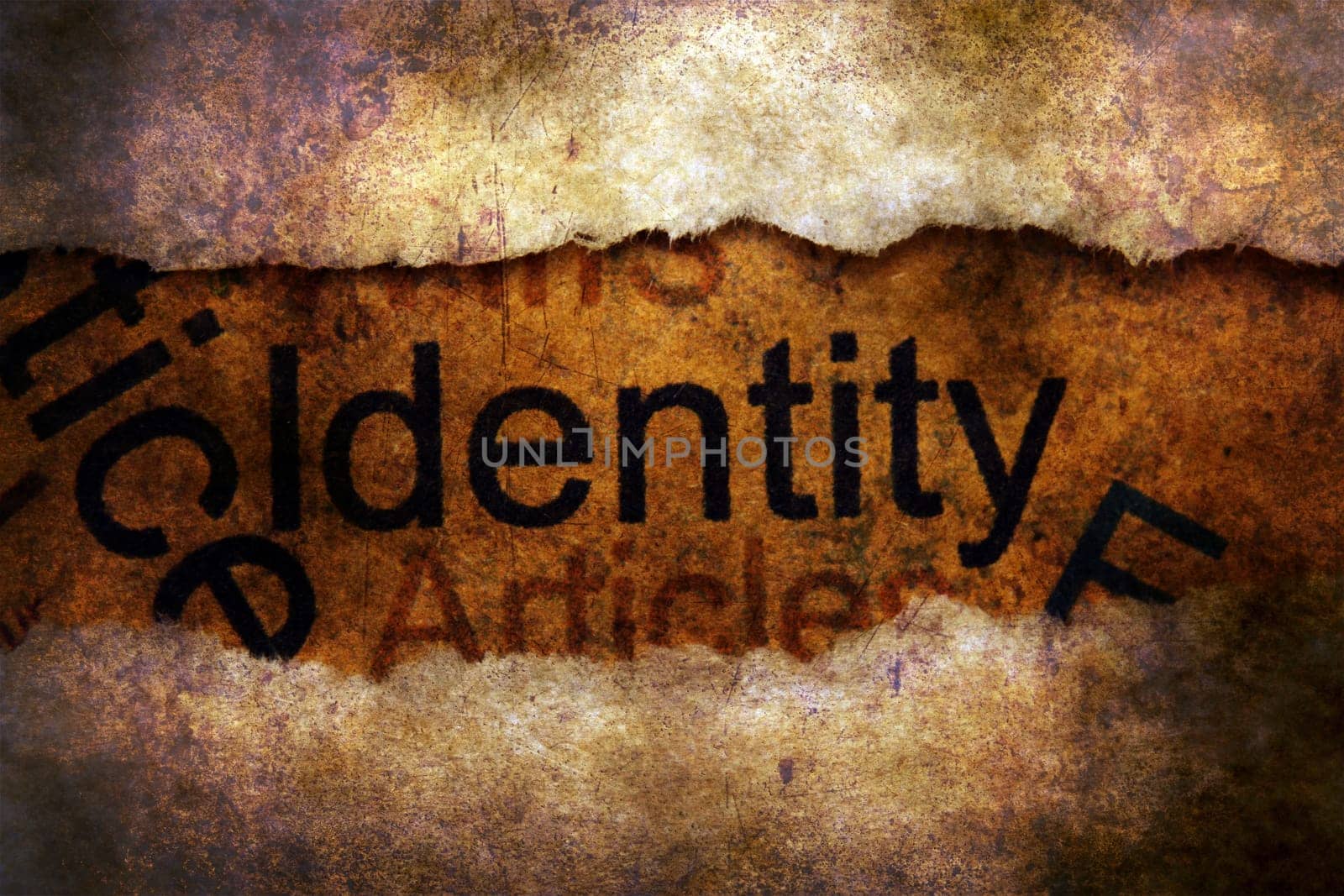 Identity text on torn paper concept