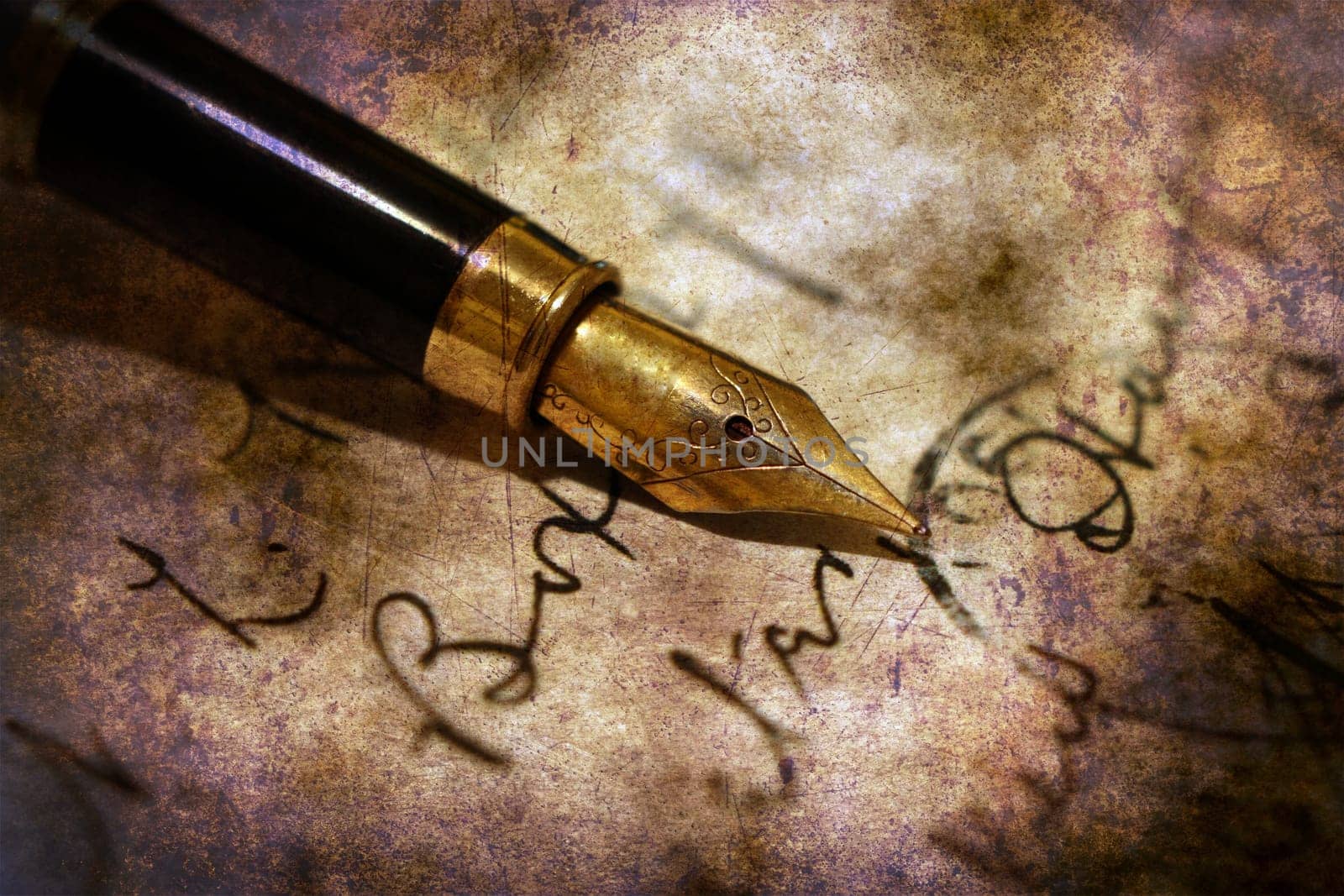 Fountain pen and old post card
