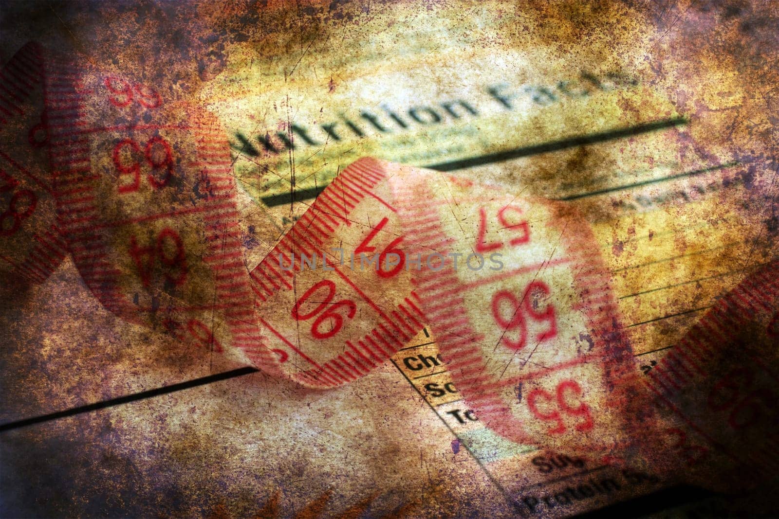 Nutrition facts and measure tape grunge concept