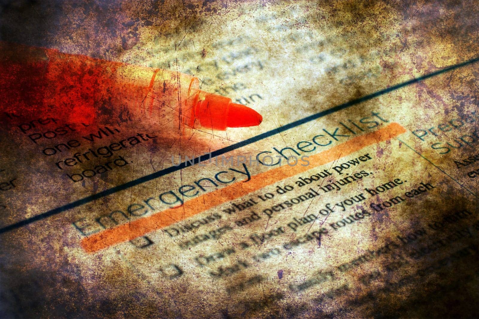Emergency checklist grunge concept