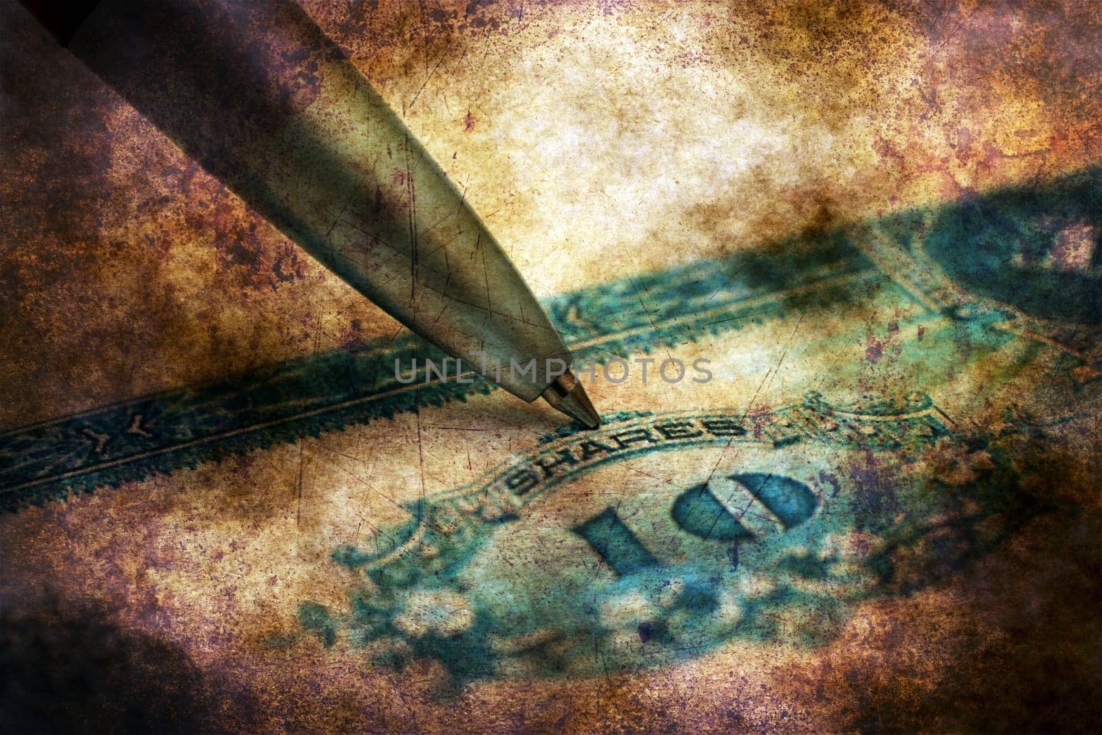Pen on shares grunge concept