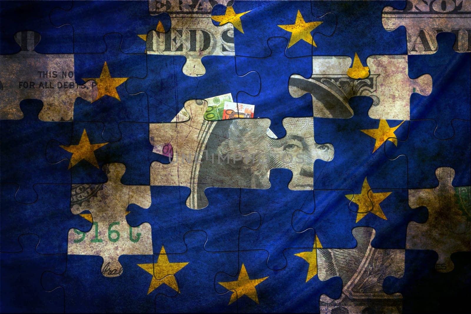 Euro flag and dollar puzzle concept