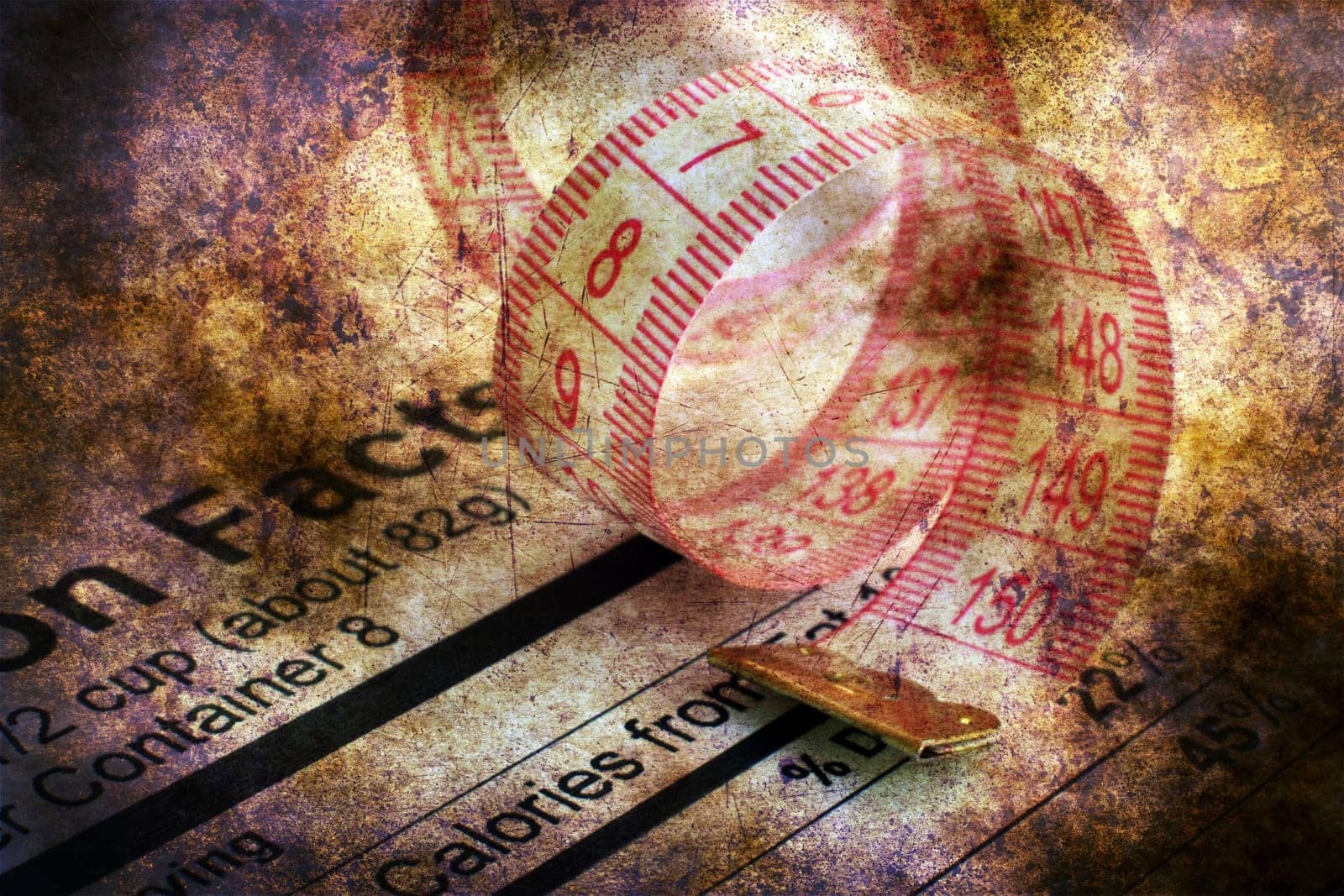 Nutrition facts and measure tape grunge concept