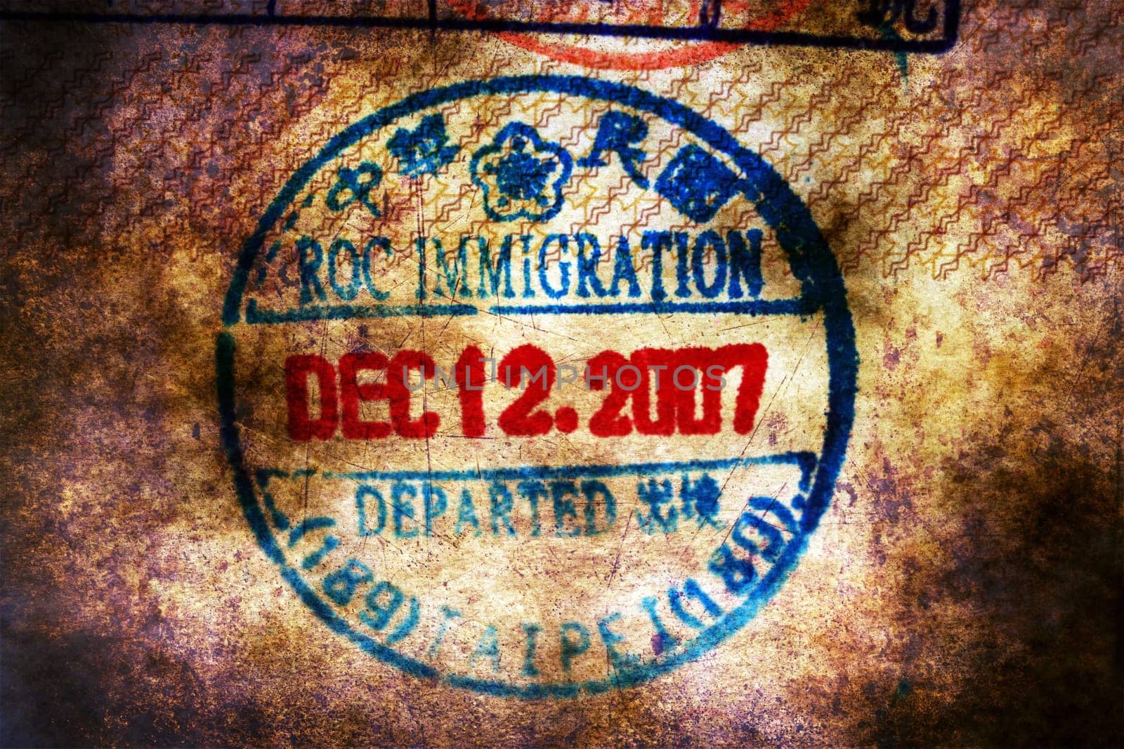 Chinese immigration stamp grunge concept