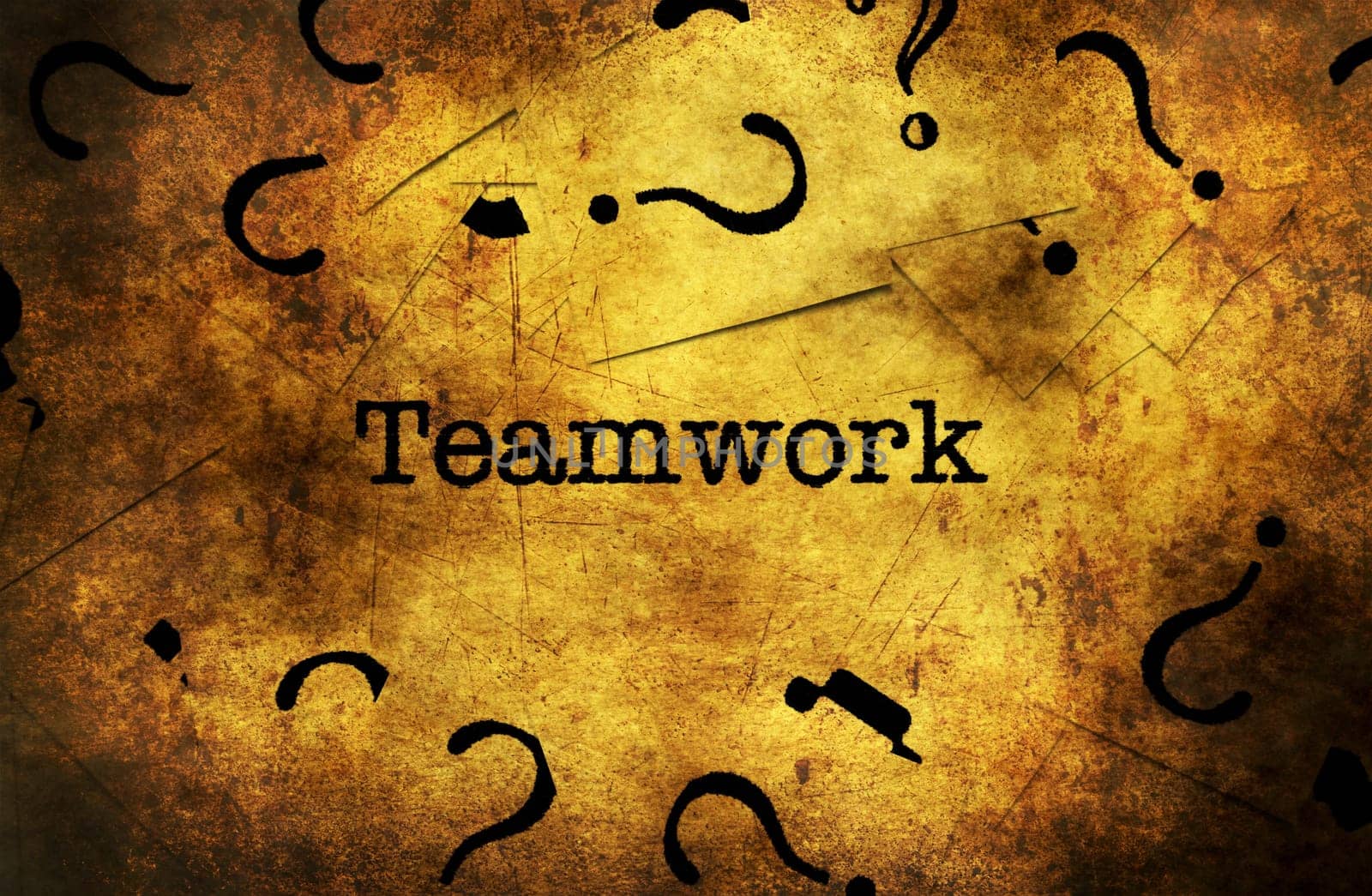 Teamwork and question mark grunge concept