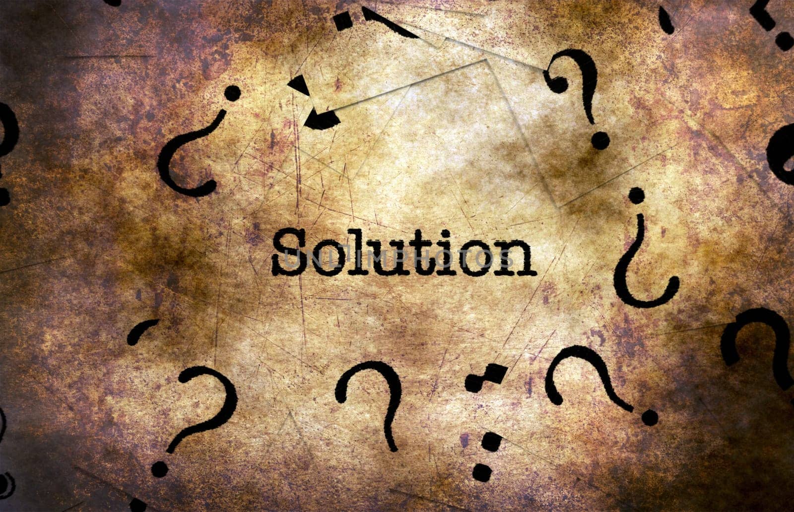Solution and question mark grunge concept
