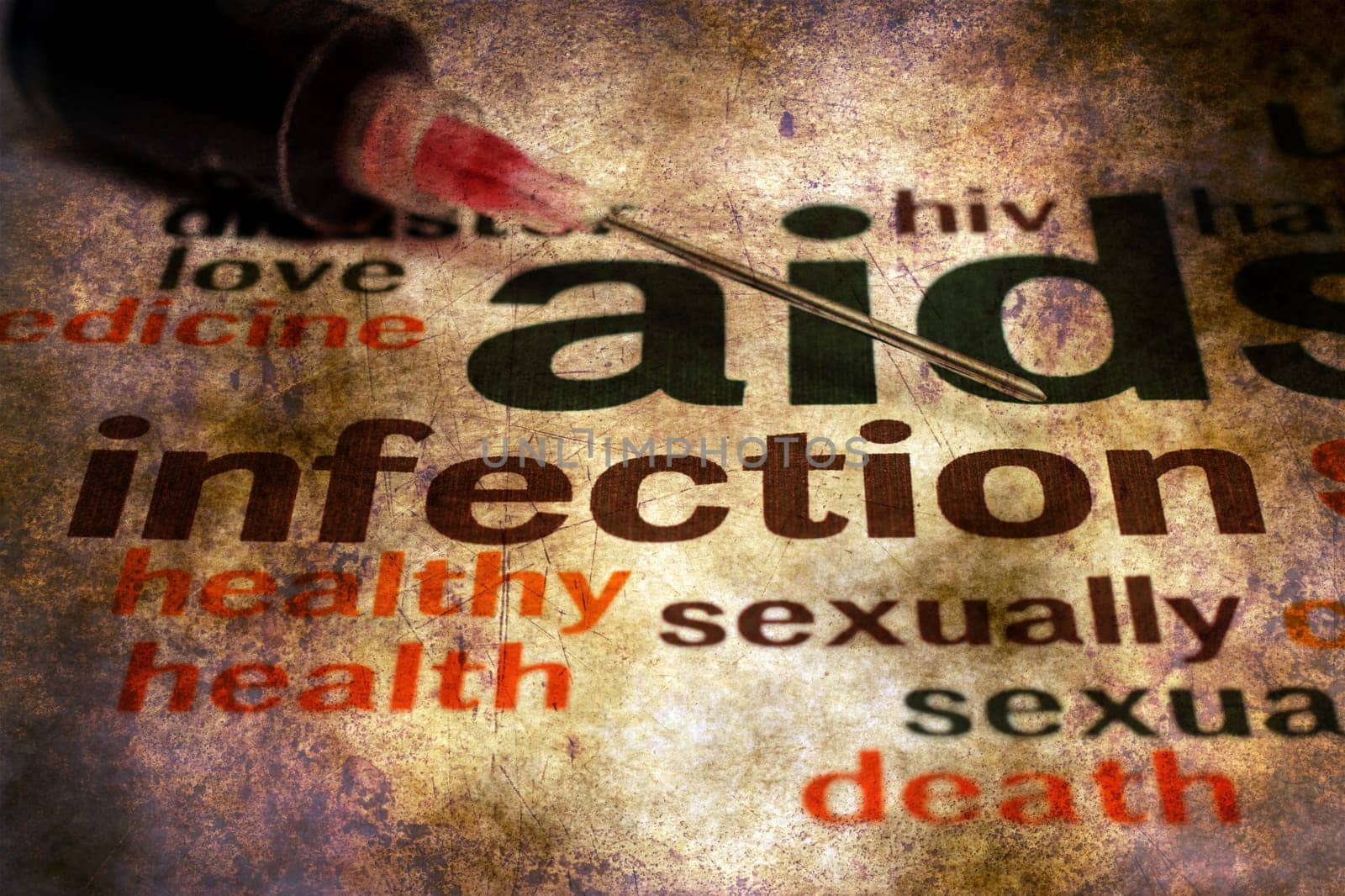 Syringe and aids infection grunge concept
