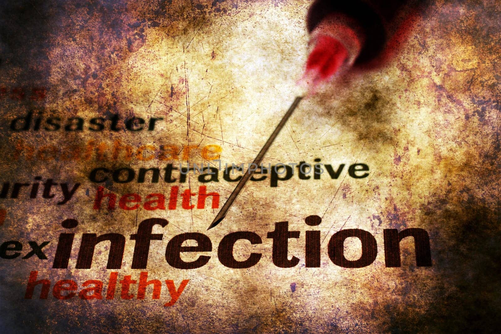 Syringe and aids infection grunge concept