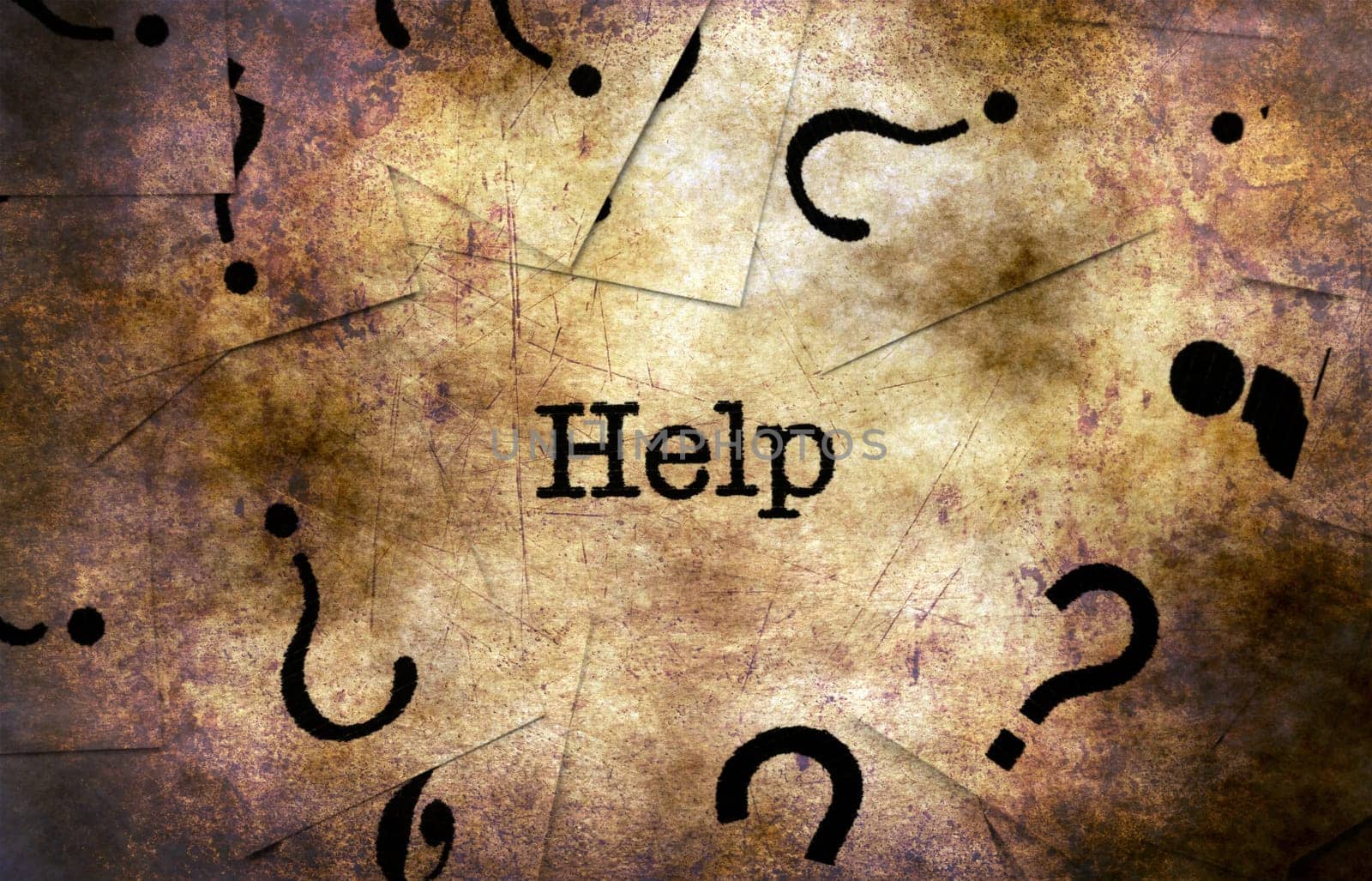 Help and question marks grunge concept