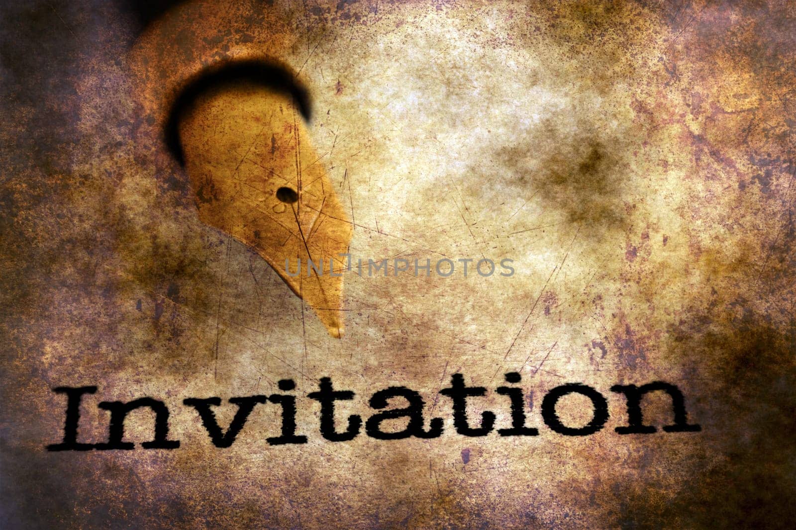 Fountain pen on invitation  text grunge concept