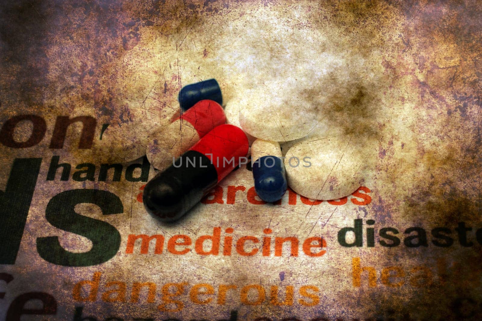 Pills on health background grunge concept
