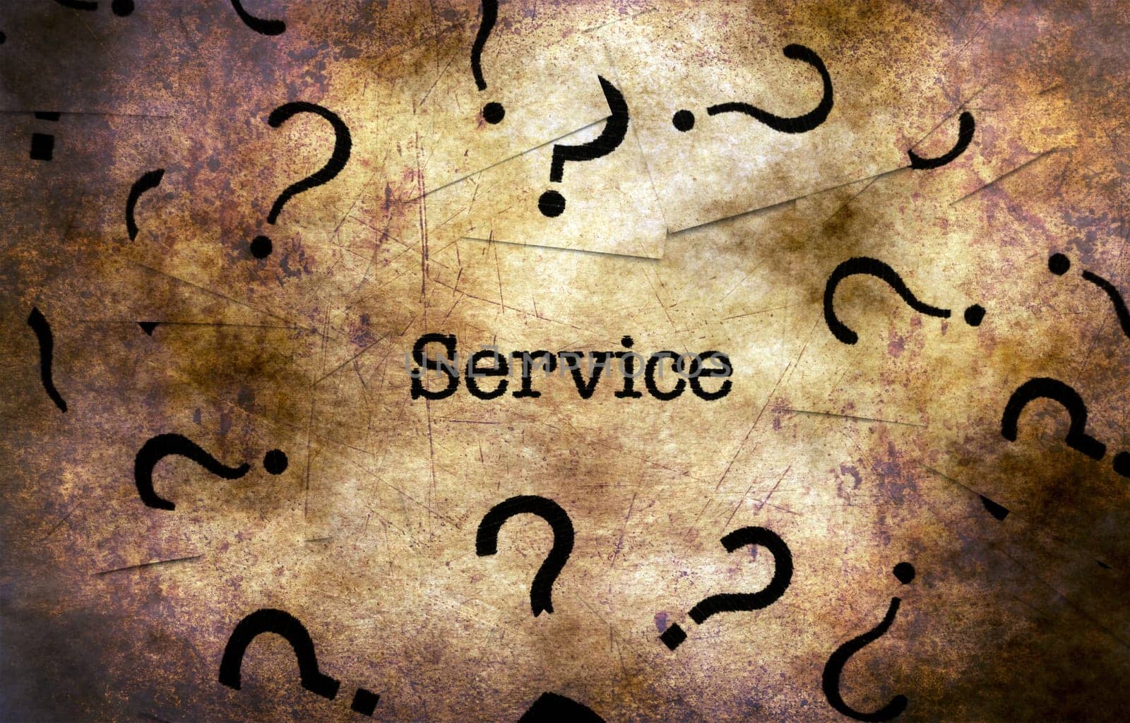 Service and question mark grunge concept