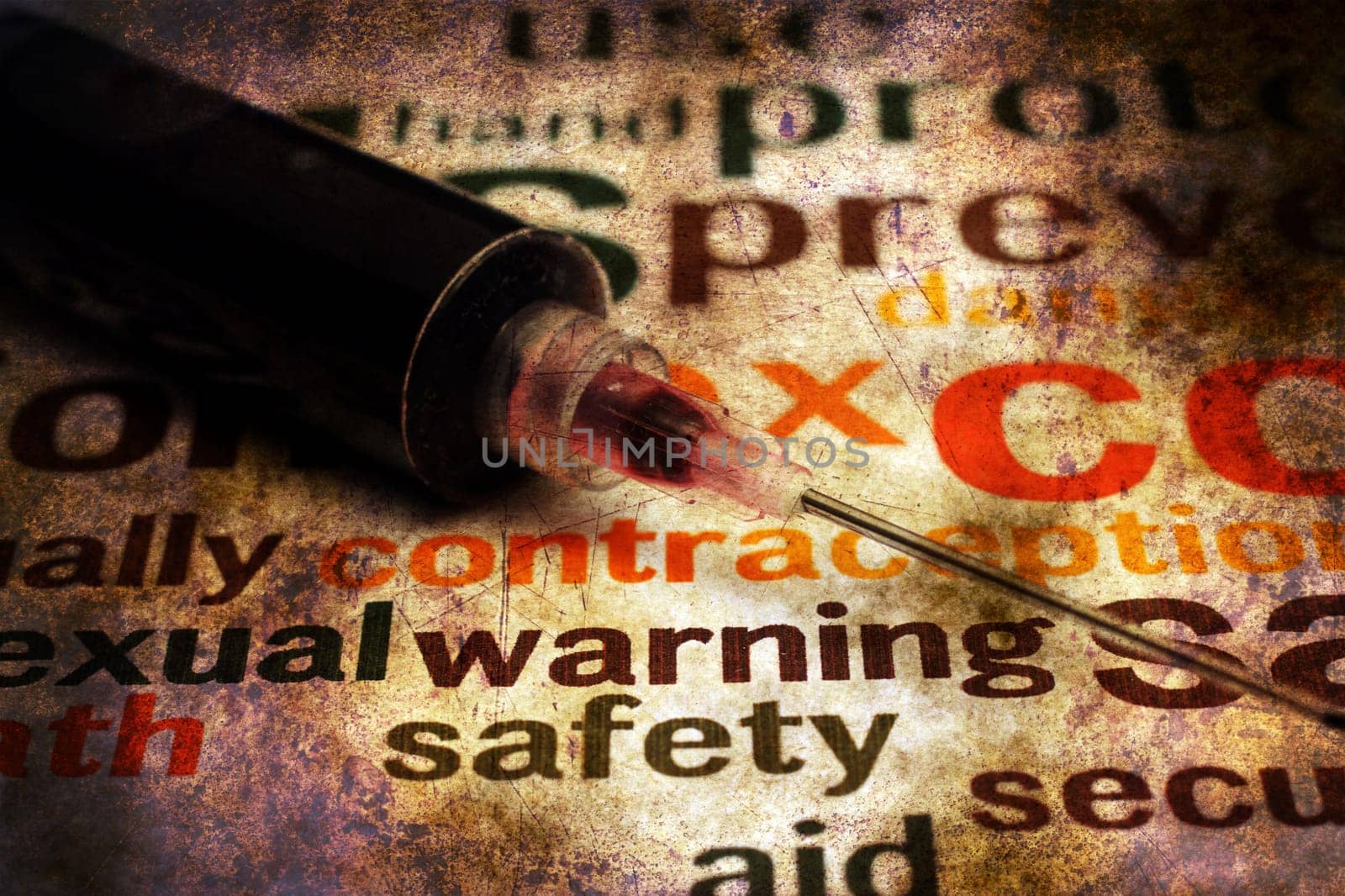Syringe and safety grunge concept
