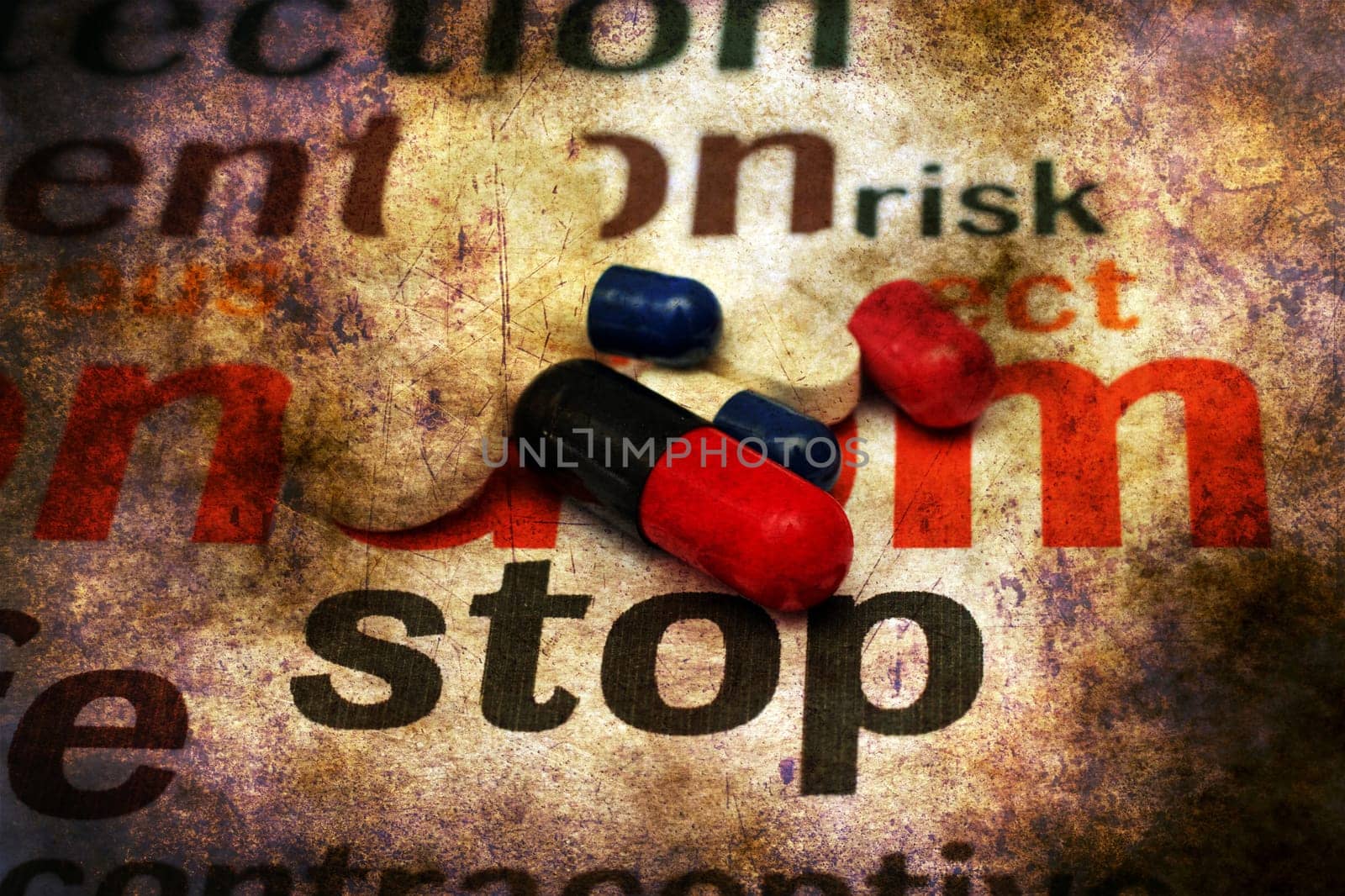 Stop using pills grunge concept