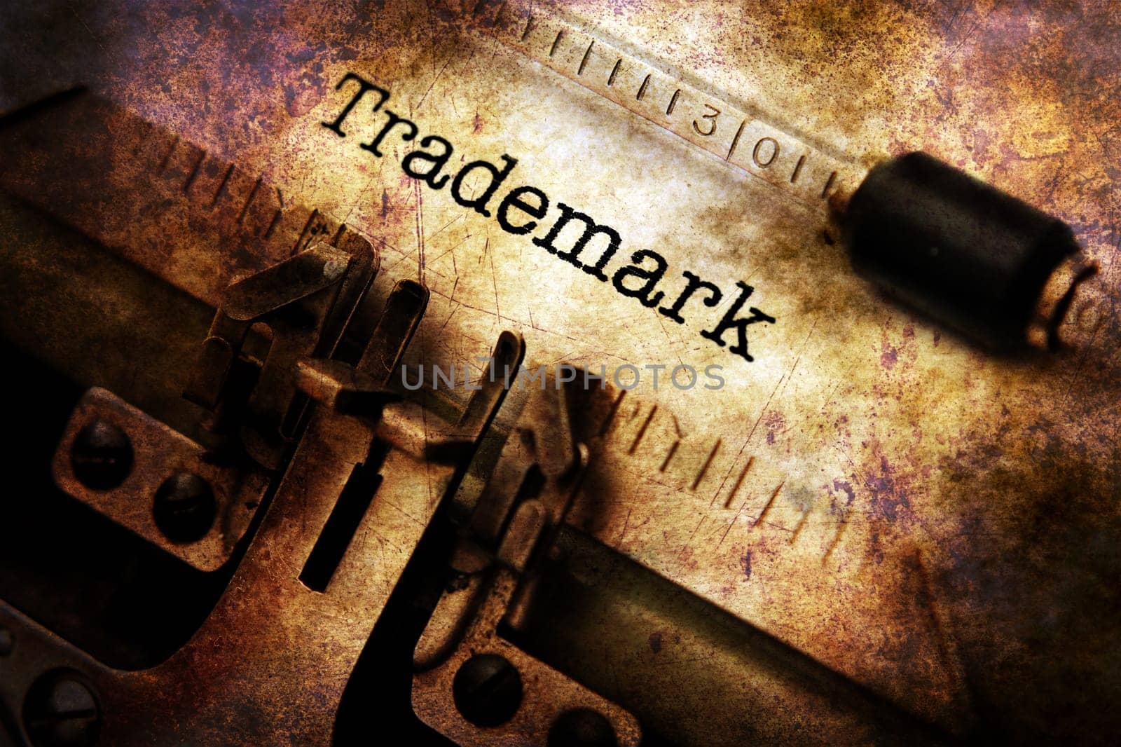 Trademark text on vintage typewriter
