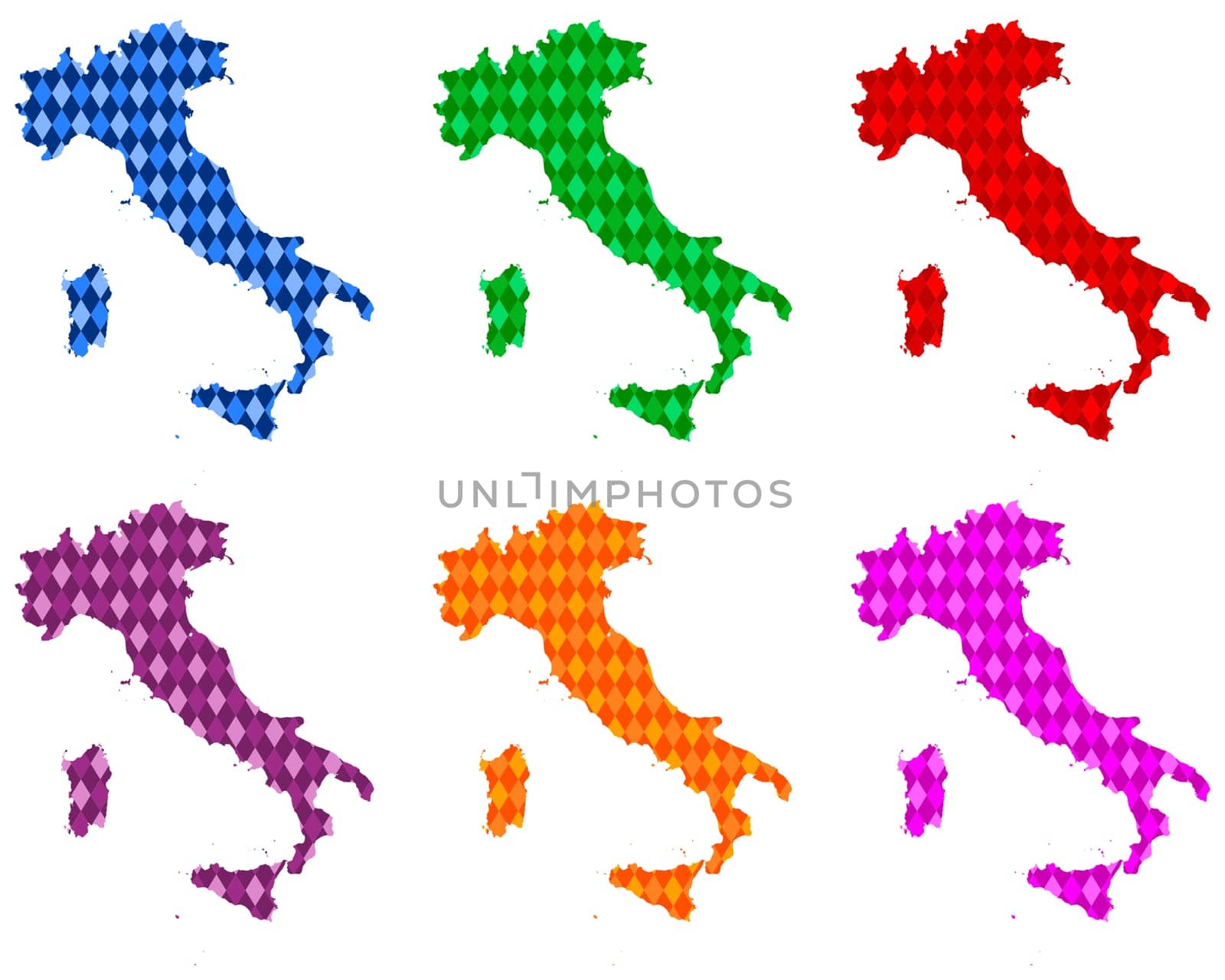 Karten von Italien mit farbigen Rauten
