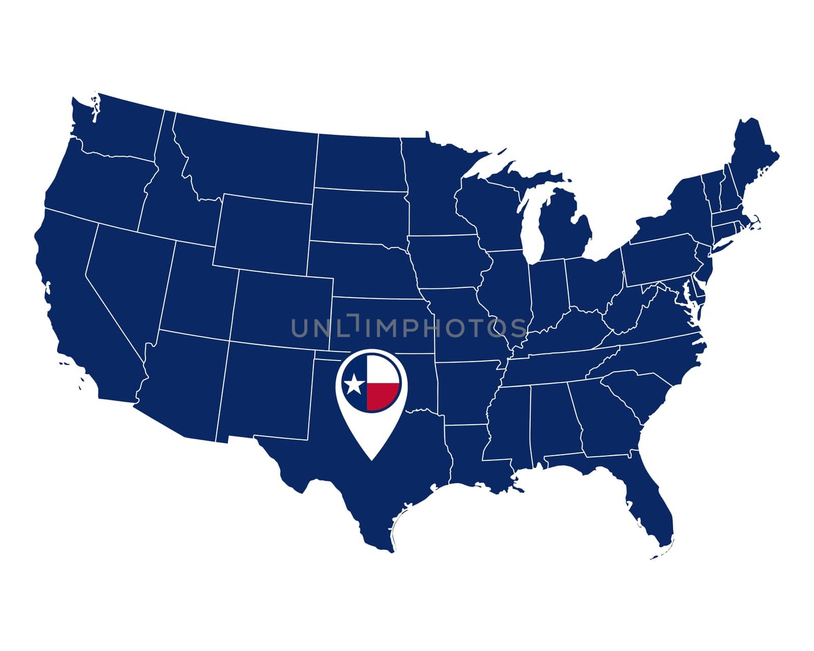 Fahne von Texas in Pin und USA Karte