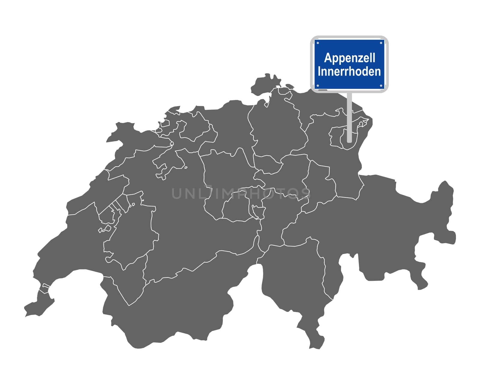 Landkarte der Schweiz mit Ortsschild von Appenzell Innerrhoden