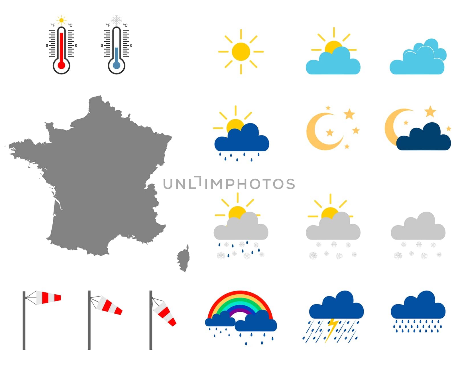 Karte von Frankreich mit Wettersymbolen
