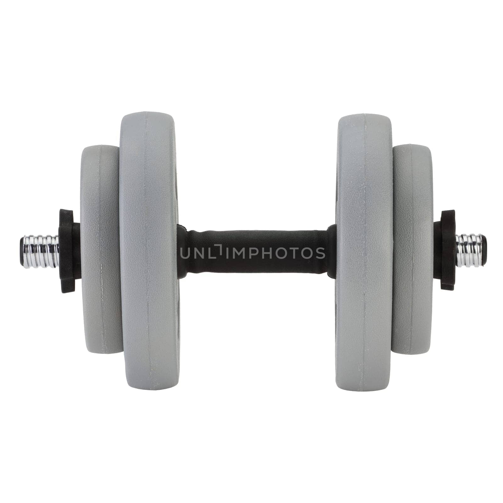Single dumbbell and weights isolated on white background