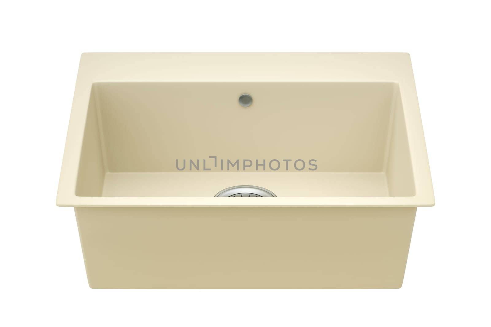 Beige composite sink isolated on white background, front view