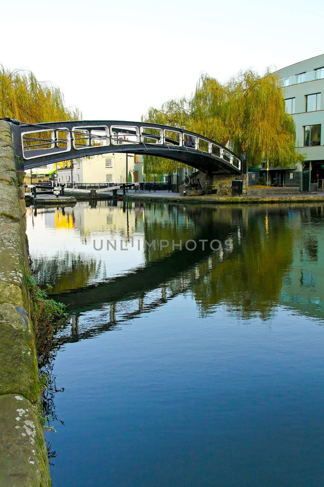 Pedestrian steel bridge over canal in Camden.