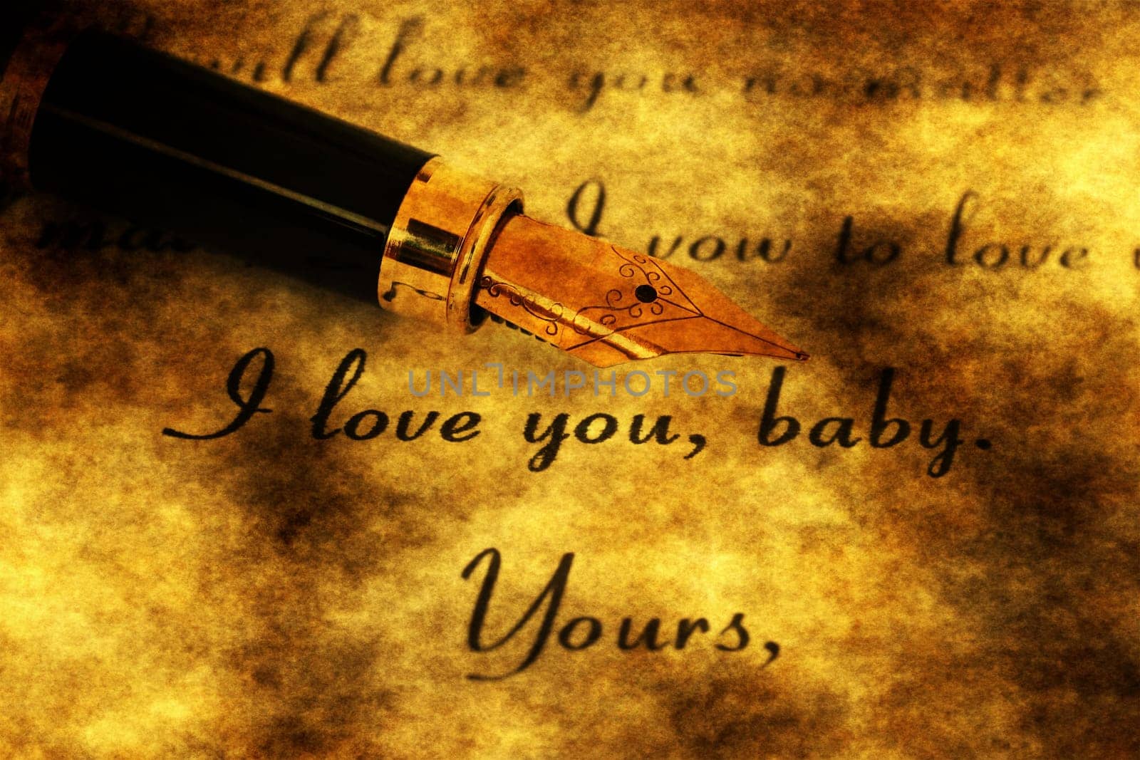 Fountain pen on love letter