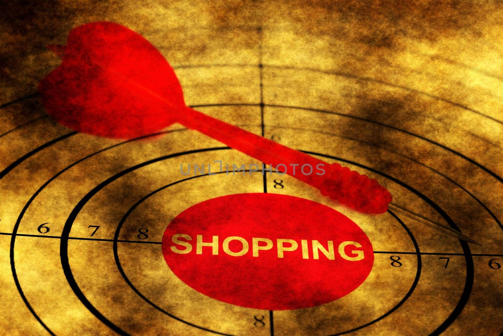 Dart on shopping target grunge concept