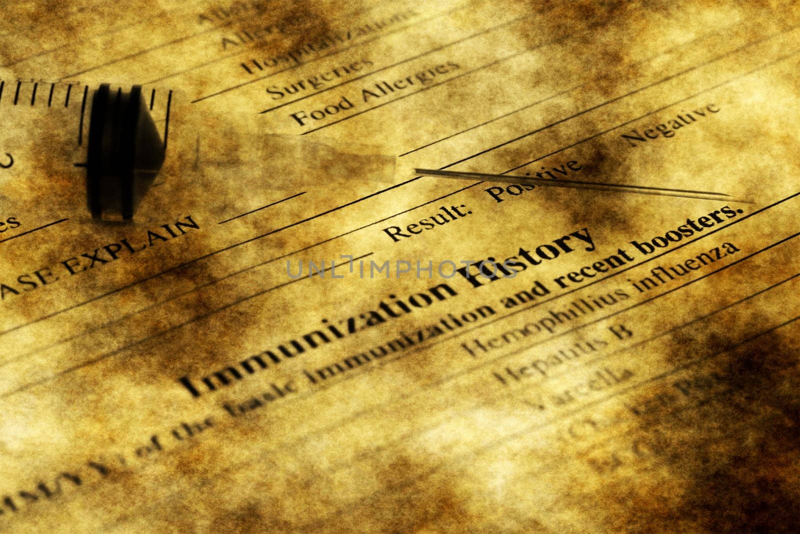 Immunization history form grunge concept