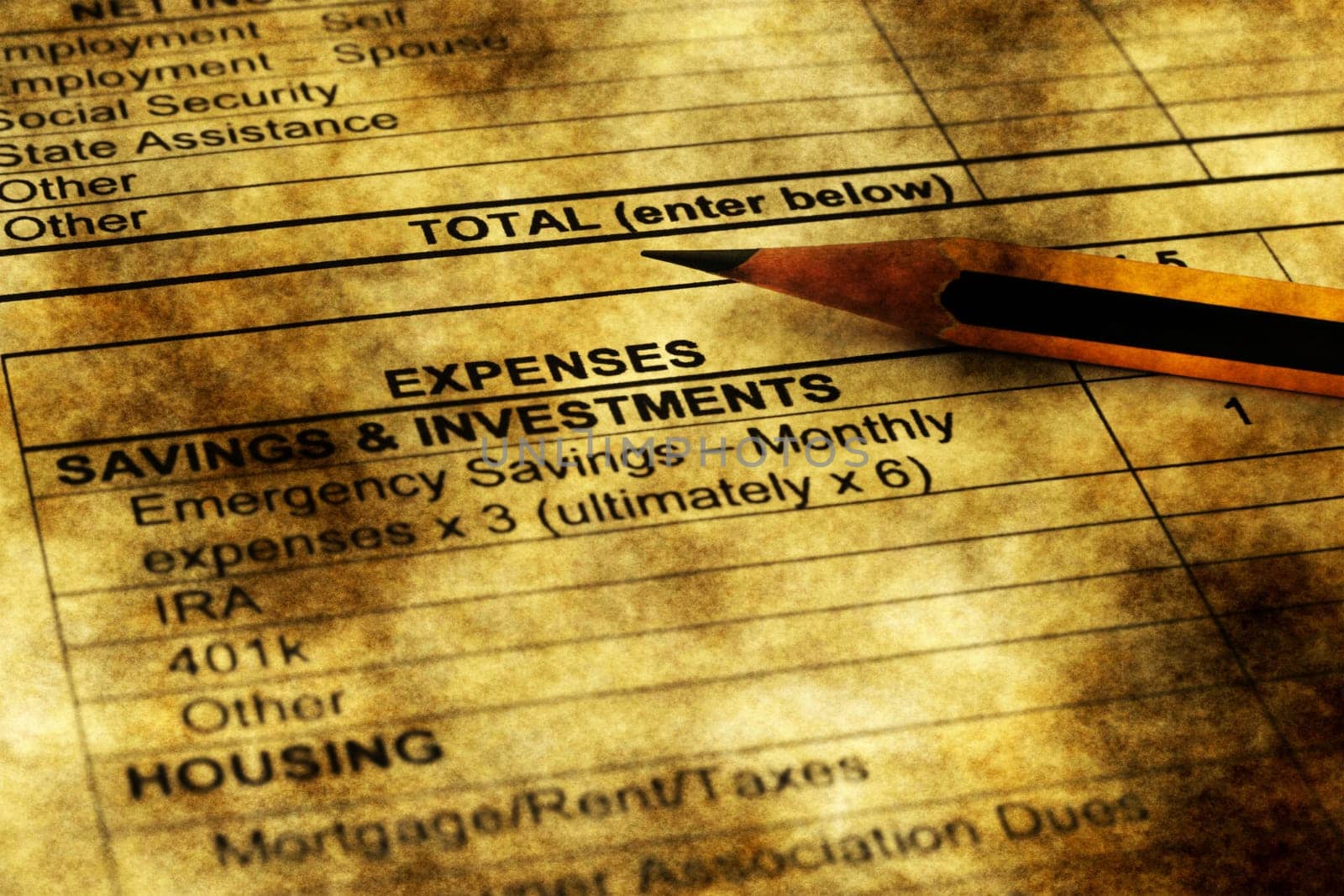 Monthly expenses form grunge concept