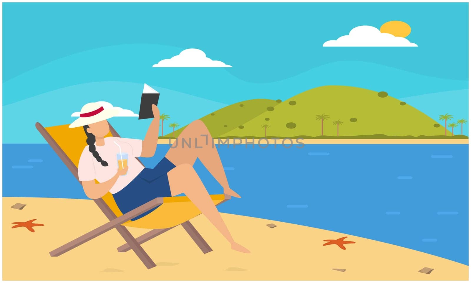 girl is reading book sitting on the beach