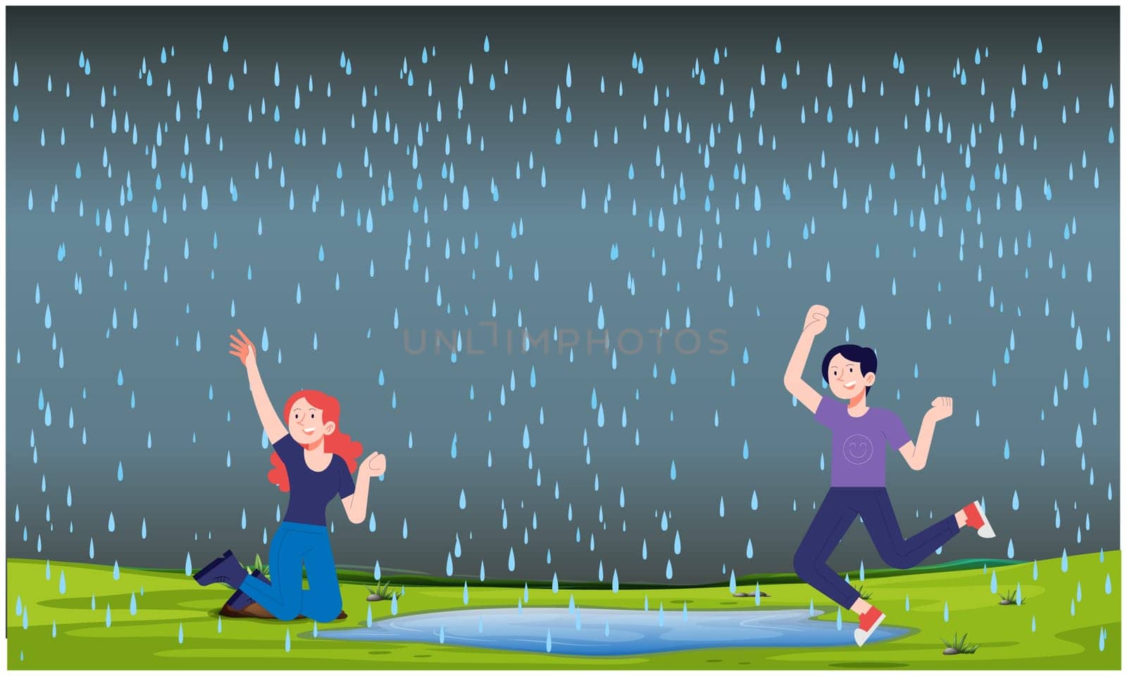 friends are dancing in the rain