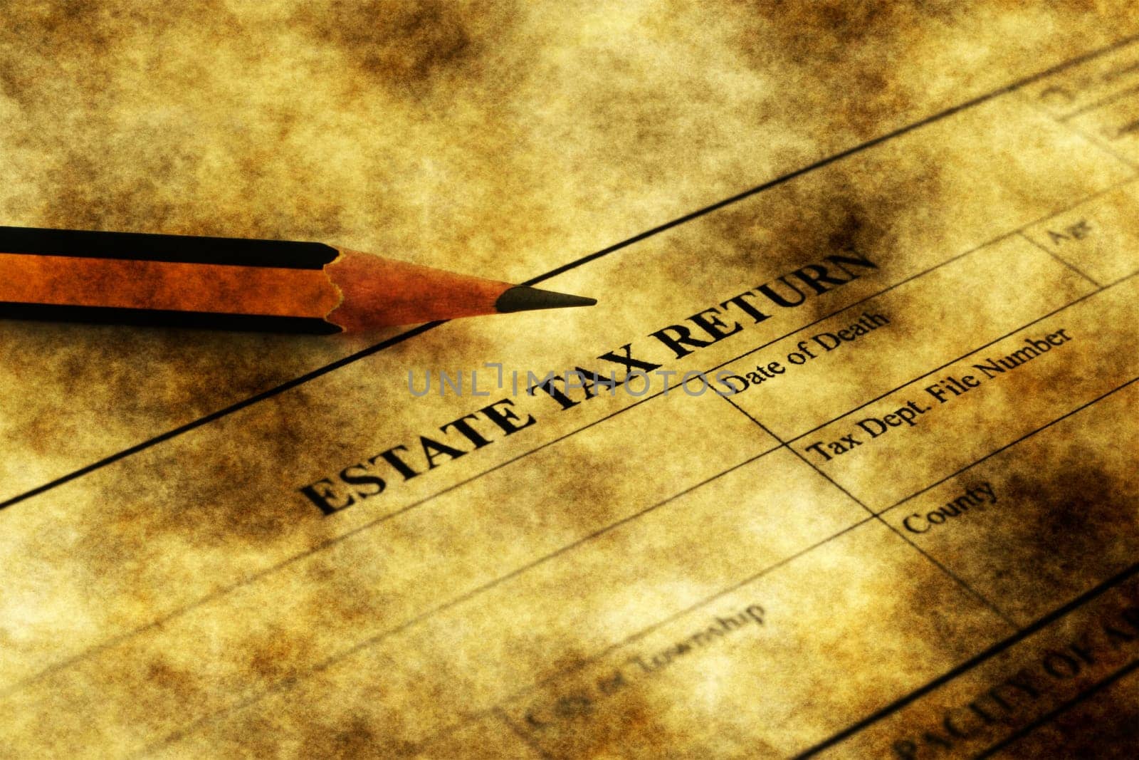 Estate tax return form grunge concept