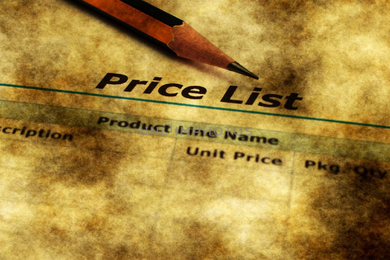 Price list grunge concept