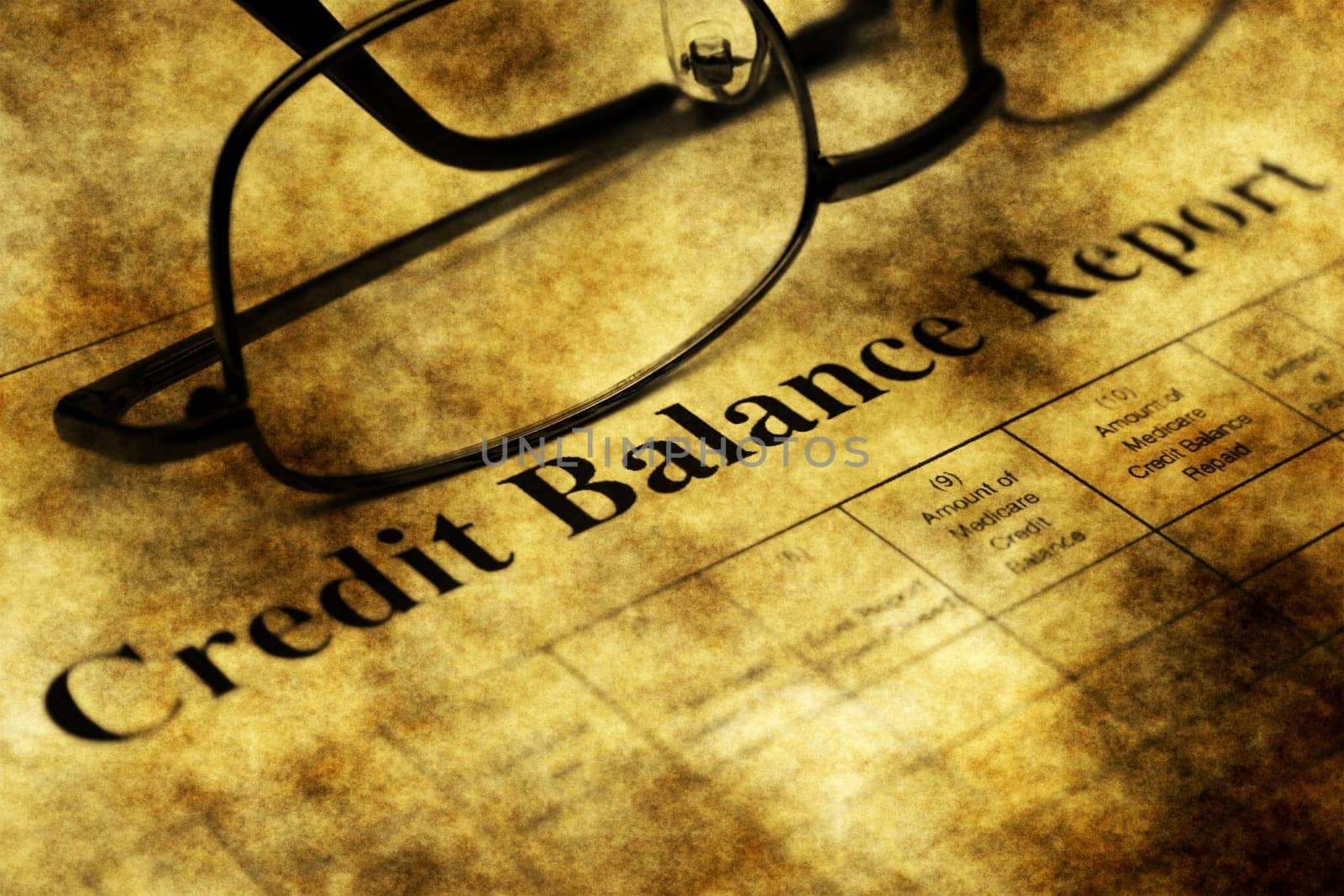 Credit balance report grunge concept