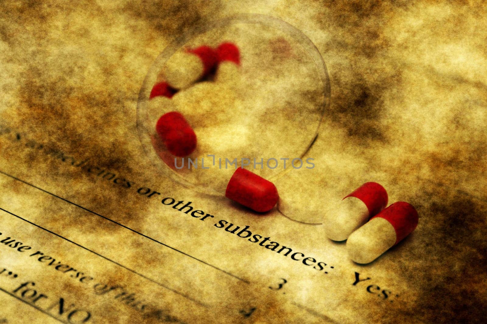 Pills on health form grunge concept