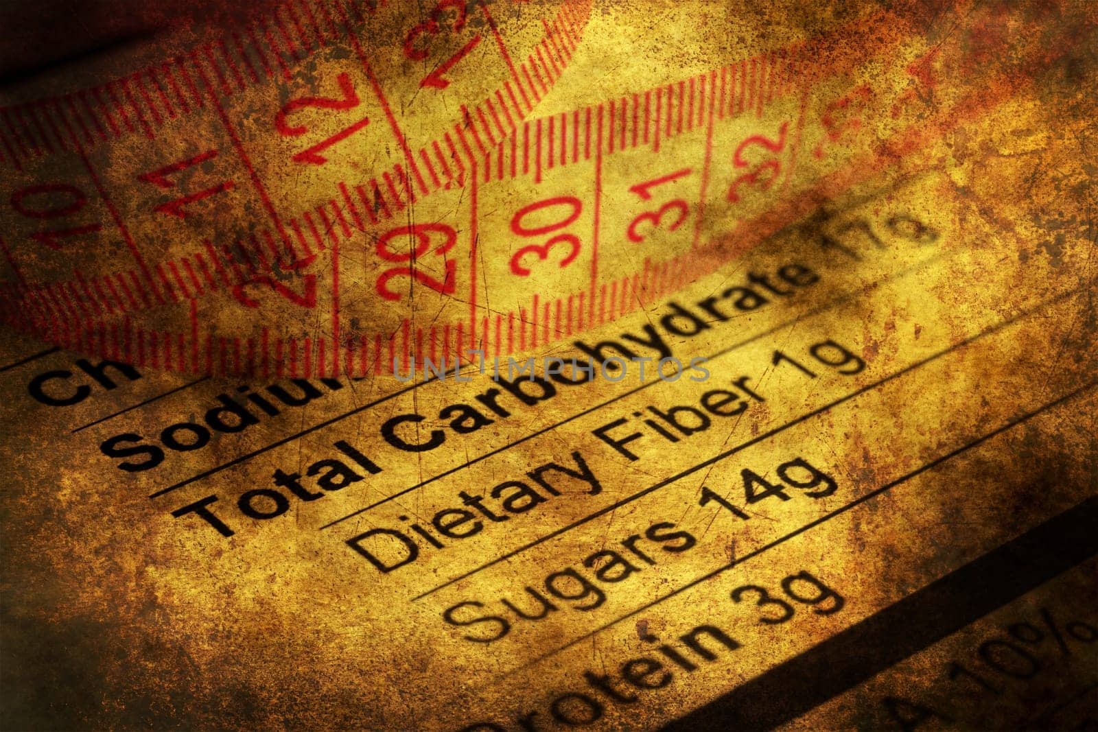 Nutrition facts and measure tape grunge concept