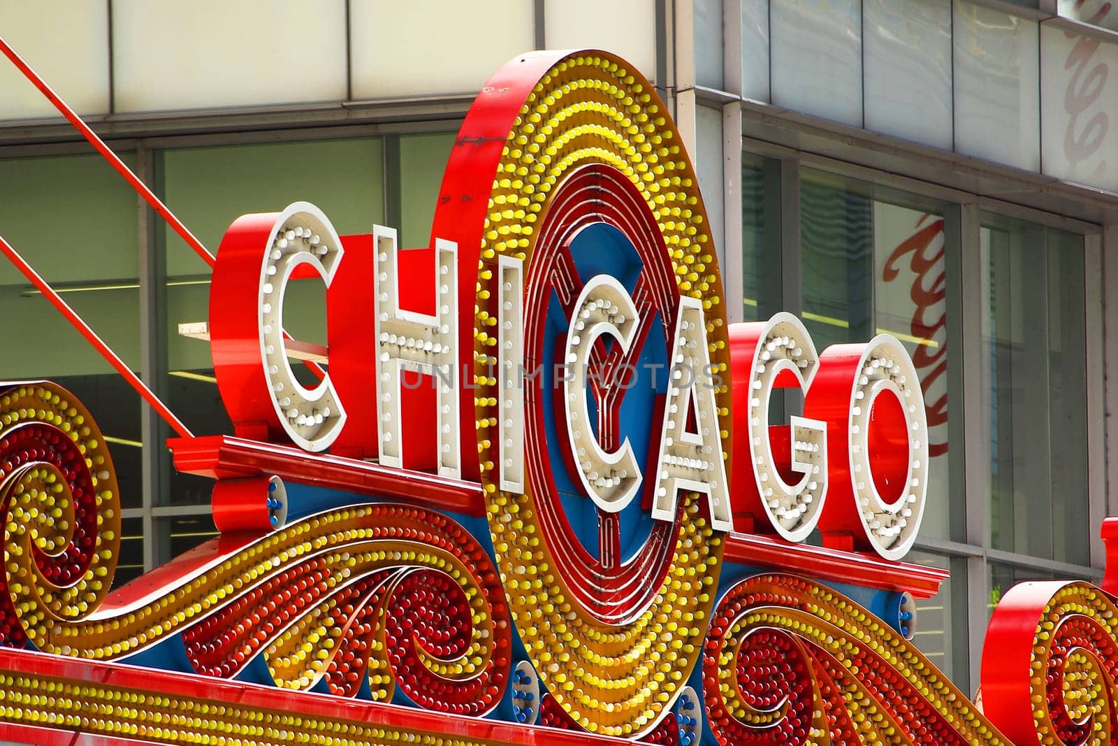 CHICAGO, ILLINOIS/USA-OCTOBER 16 2015: Chicago Theater sign north State Street Chicago on October 16 2015, Chicago, Illinois