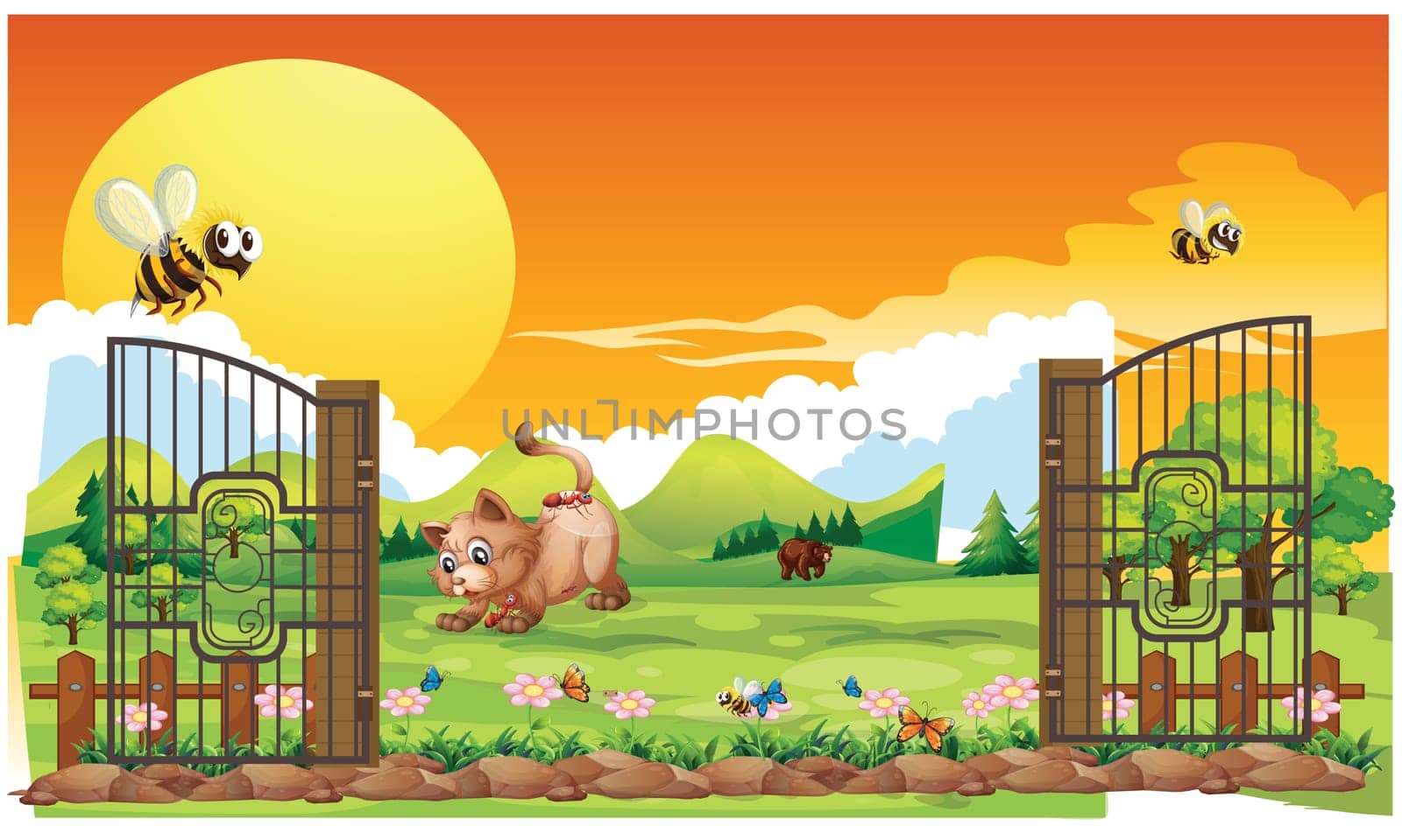 animals are playing in the zoo, cat, nature, flowers