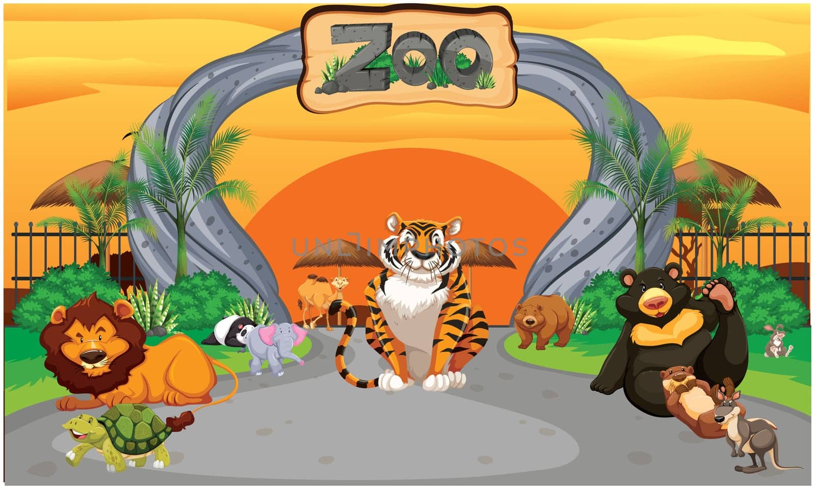 animals in the zoo are playing and enjoying together