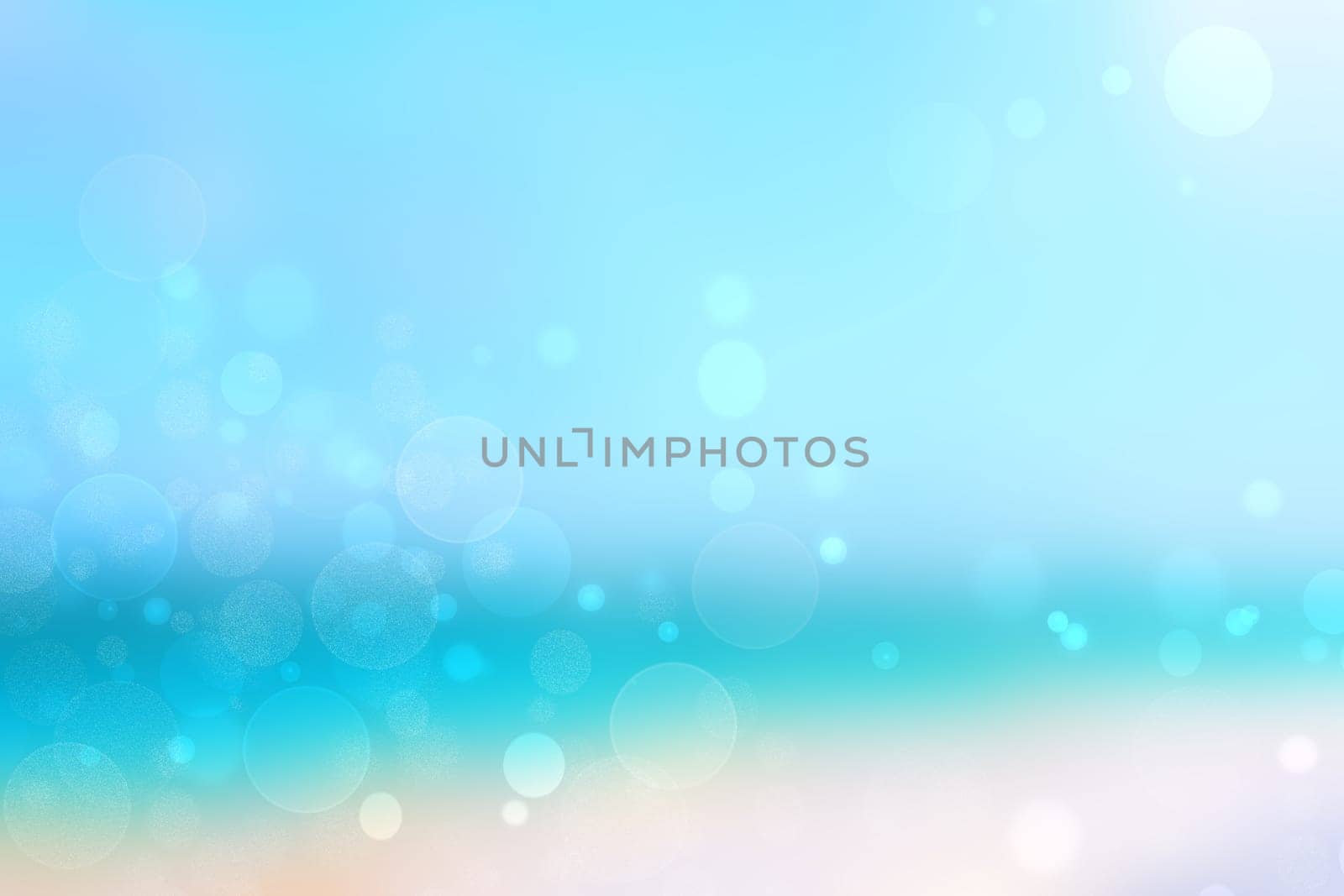 Abstract sea background. Abstract tropical sandy summer beach background with bokeh lights on light blue sky and sun. Beautiful texture. Space.
