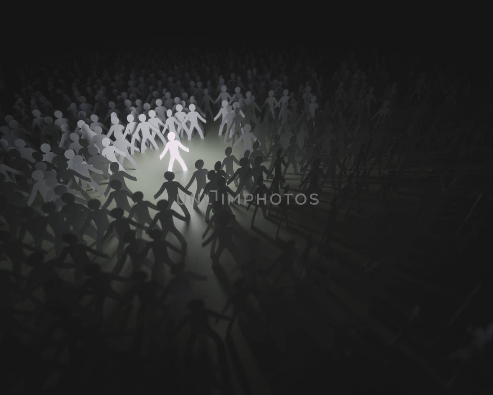 Group of people, united in the meeting of an organization. Paper cut out in the shape of people.
