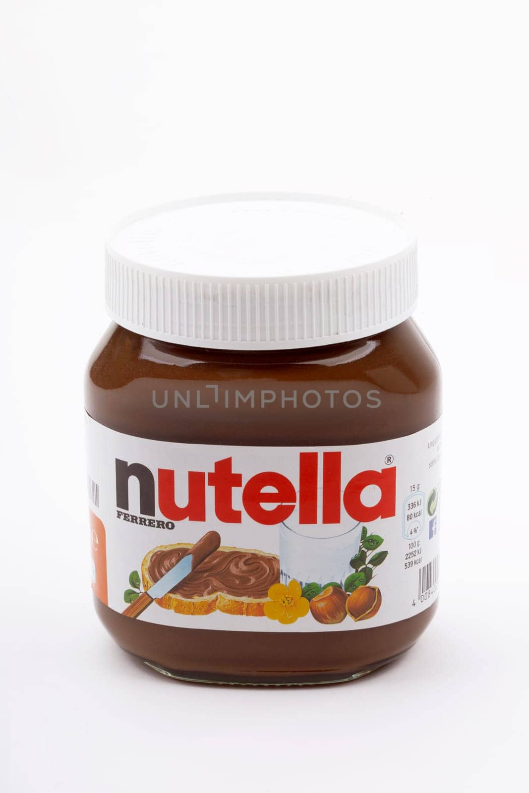 HUETTENBERG, GERMANY - 2020-02_25 Glass of delicious NUTELLA hazelnut chocolate spread, manufactured by Ferrero