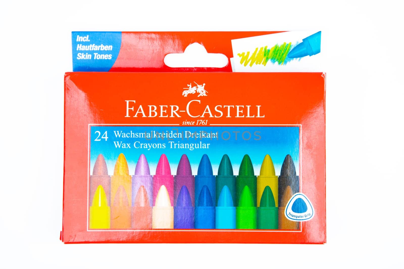 WETZLAR, GERMANY 2020_04_05 FABER CASTELL Wax Crayons. FABER CASTELL founded in 1761 in Germany. Products for writing, drawing, creative designs