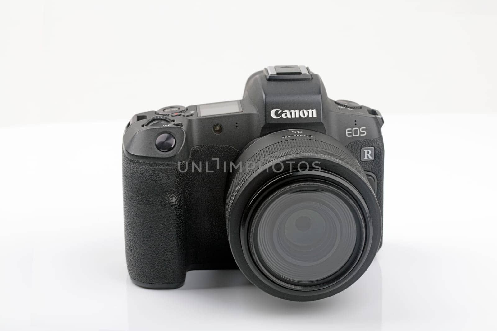 WETZLAR, Germany 2020_04_11: CANON EOS R mirrorless Camera on white background. Canon is a Japanese multinational corporation specializing in the manufacture of imaging and optical products manufacturing equipment in Tokyo, Japan.