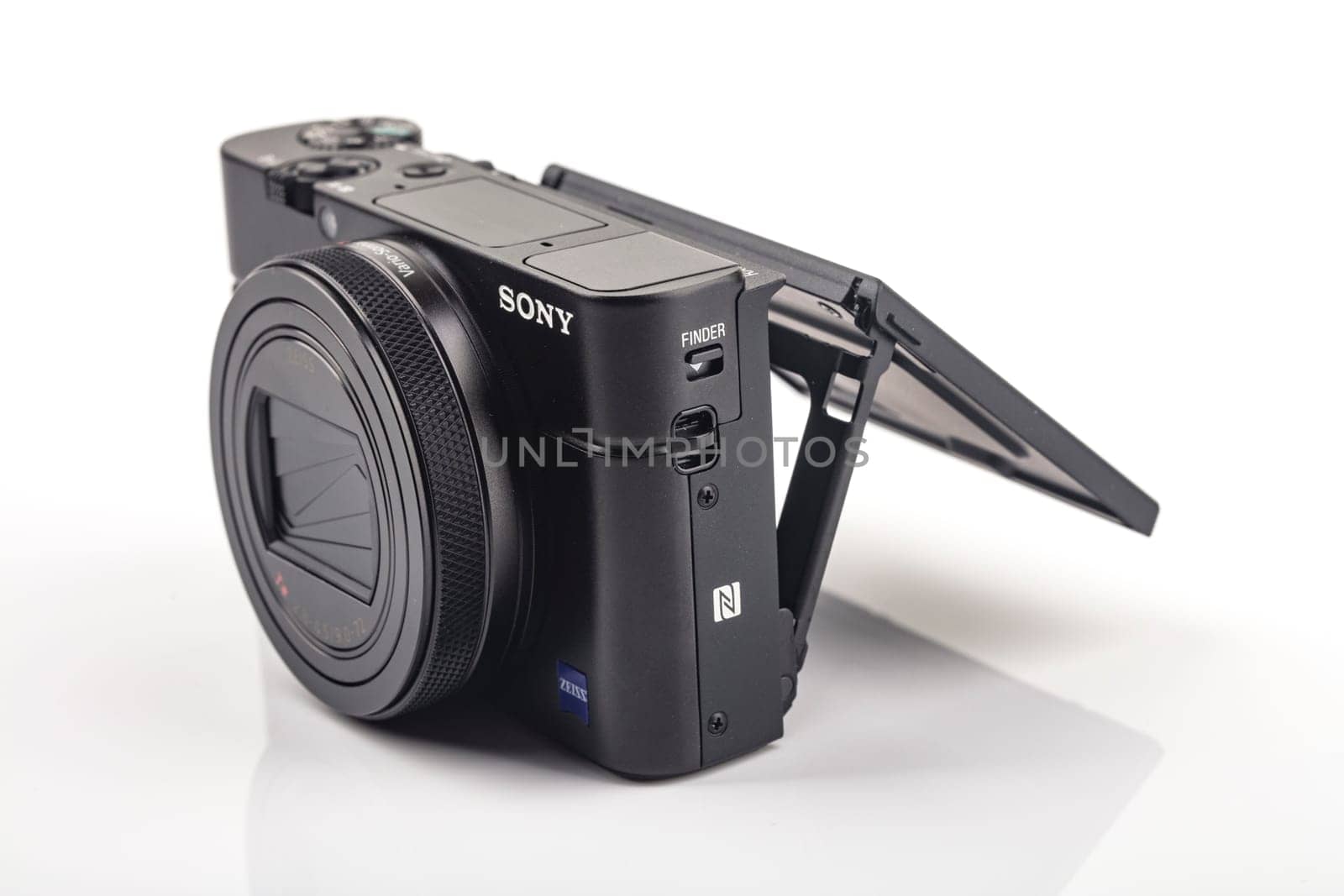 HUETTENBERG, GERMANY_ 06_APRIL_2020: SONY RX 100 VI is the premium compact camera from SONY with a 1.0 inch sensor over bright background