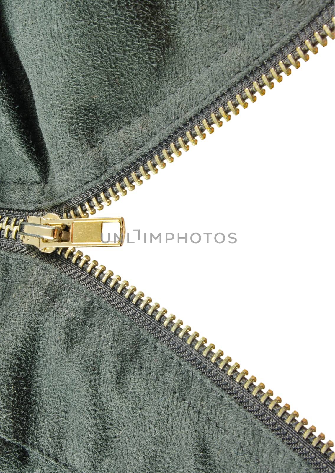 zipper closeup on grey cloth