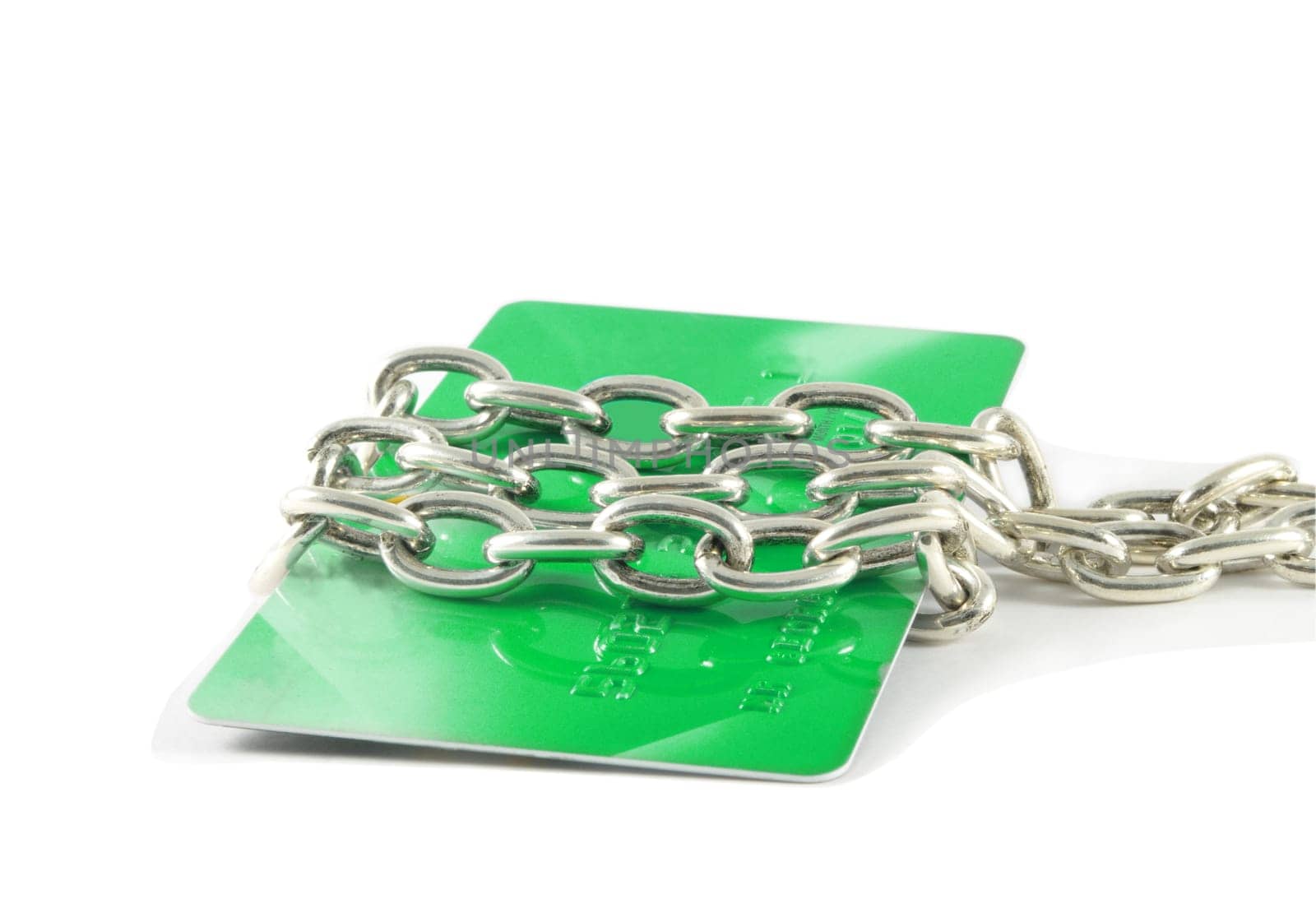 credit card locked in the chain over white